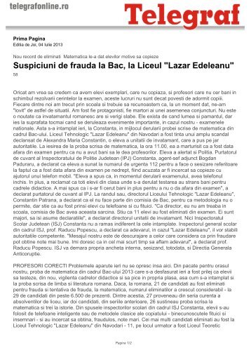 Suspiciuni de frauda la Bac, la Liceul "Lazar Edeleanu" - Telegraf