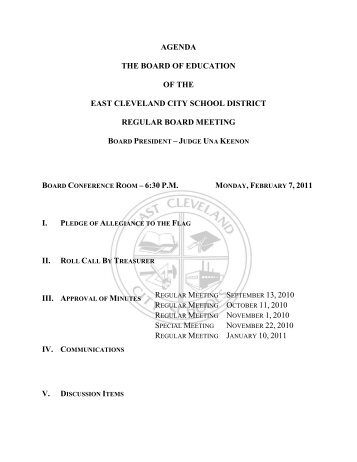 agenda the board of education of the east - East Cleveland City ...