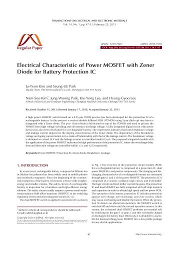 Electrical Characteristic of Power MOSFET with Zener Diode for ...