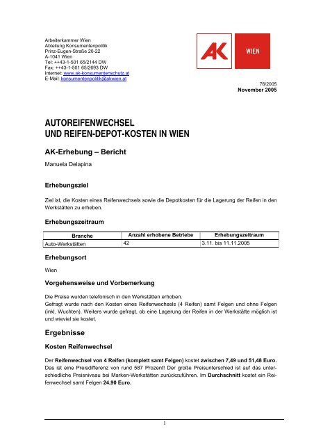 Autoreifenwechsel Und Reifen Depot Kosten In Wien