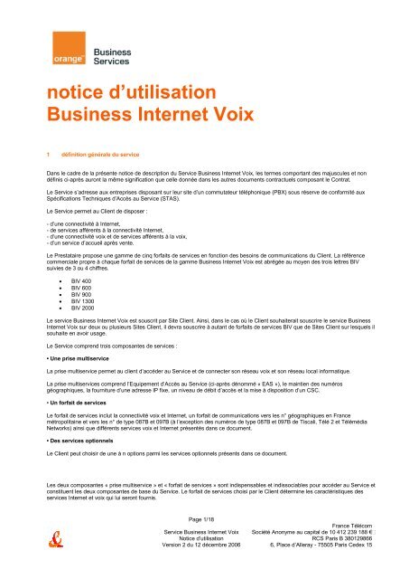 notice d'utilisation Business Internet Voix - espace Business Internet