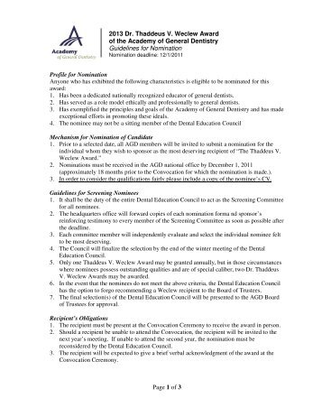 Page1 of3 2013 Dr. Thaddeus V. Weclew Award of the Academy of ...