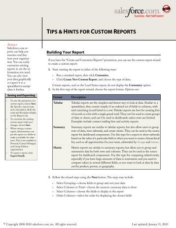 Custom Reports Cheat Sheet