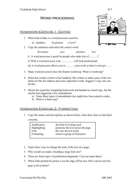 Word Processing Homework Exercises - Clydebank High School