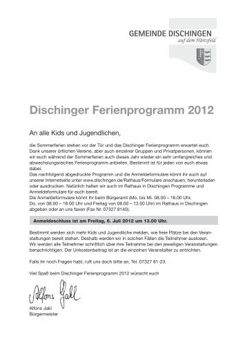 Dischinger Ferienprogramm 2012 - Dischingen