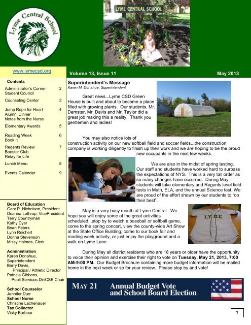 May 2013 Newsletter - Lyme Central School