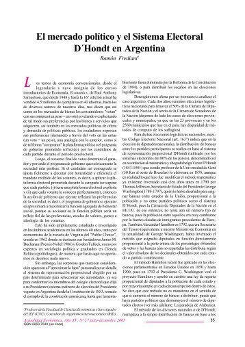 El mercado polÃ­tico y el Sistema Electoral DÂ´Hondt en Argentina