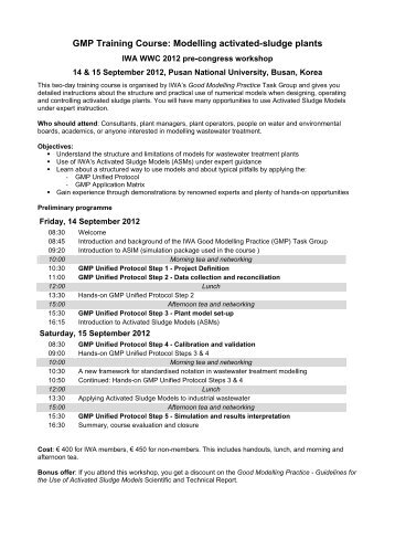 GMP Training Course: Modelling activated-sludge plants - IWA