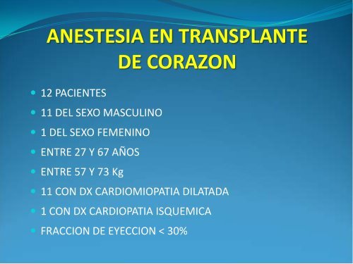 anestesia en transplante de corazon