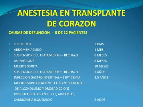 anestesia en transplante de corazon