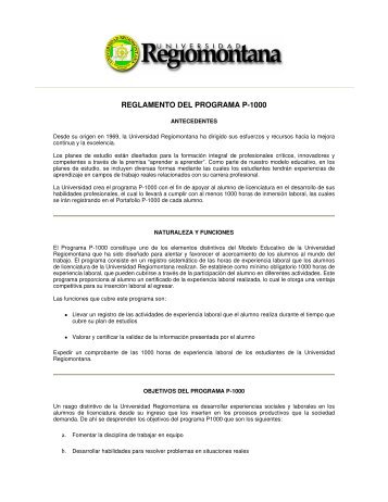 reglamento del programa p-1000 - Universidad Regiomontana