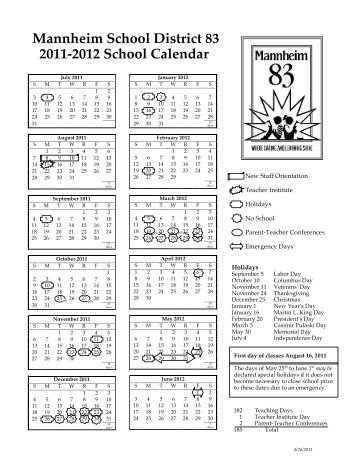 Mannheim School District 83 2011-2012 School Calendar