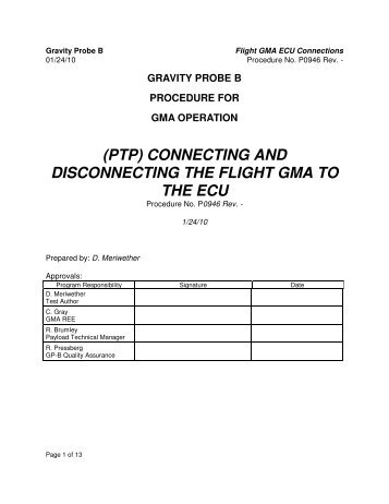 Connecting And Disconnecting The Flight Gma To ... - Gravity Probe B