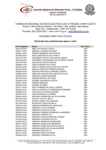 CONSELHO REGIONAL DE EDUCAÃÃO FÃSICA ... - CREF-14/GO-TO