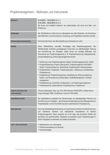 Projektmanagement Ã¢Â€Â“ Methoden und Instrumente - UniversitÃƒÂ¤t ...