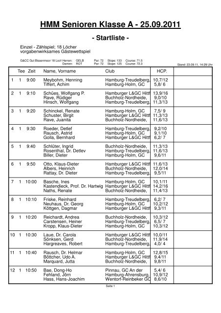 Startliste - Hamburger Golf Verband e.V.