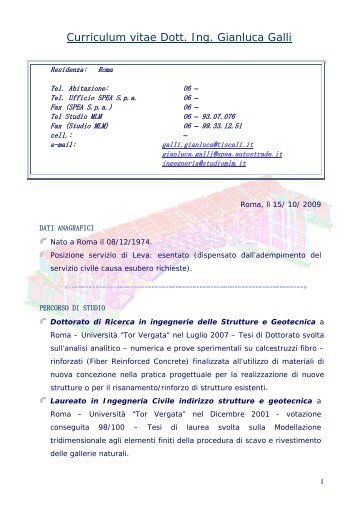 Curriculum vitae Dott. Ing. Gianluca Galli - Ordine degli Ingegneri ...