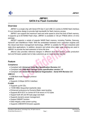 JMF601 SATA II to Flash Controller - JMicron Technology