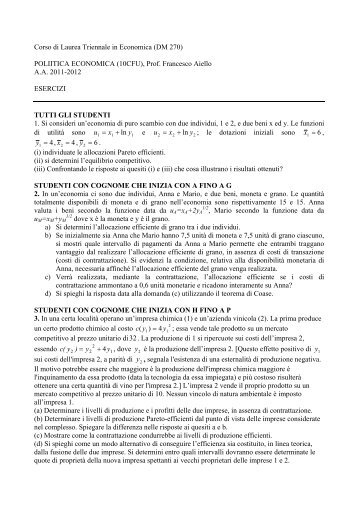 Esercizio EsternalitÃ  - Dipartimento di Economia e Statistica