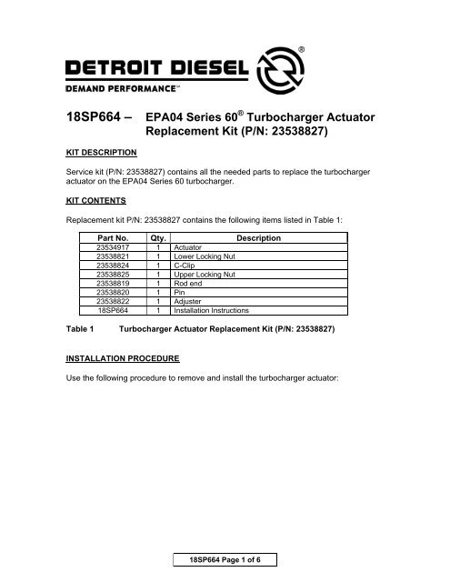 18sp664 A A A Epa04 Series 60 Turbocharger Actuator Ddcsn