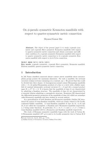 On φ-pseudo symmetric Kenmotsu manifolds with respect to quarter ...