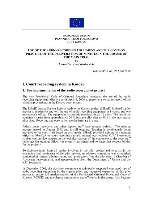 I. Court recording system in Kosovo - Eulex