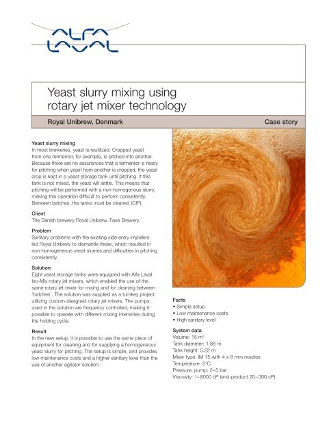 Yeast slurry mixing using rotary jet mixer technology - Alfa Laval