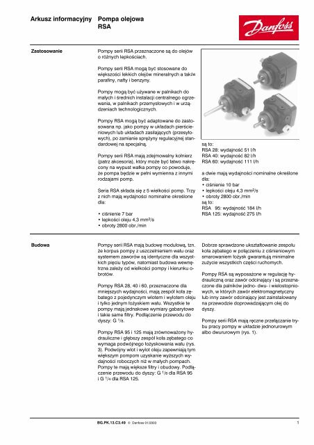 Danfoss Rsa 125 Pompy olejowe RSA - Danfoss