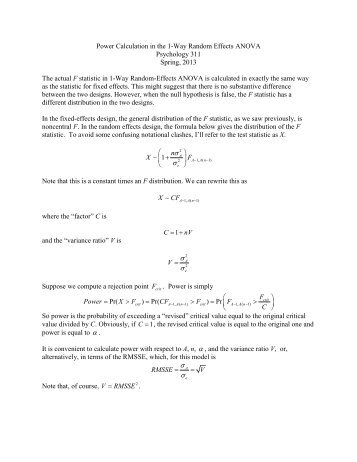 Power Calculation in the 1-Way Random Effects ANOVA ... - Statpower