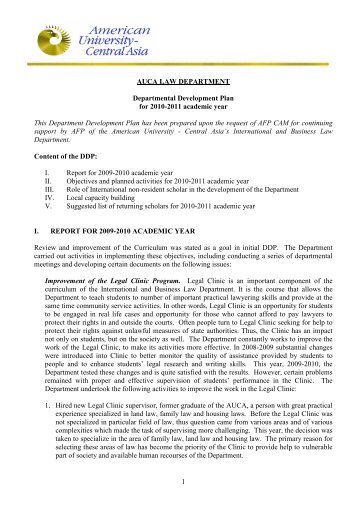 1 AUCA LAW DEPARTMENT Departmental Development Plan for ...