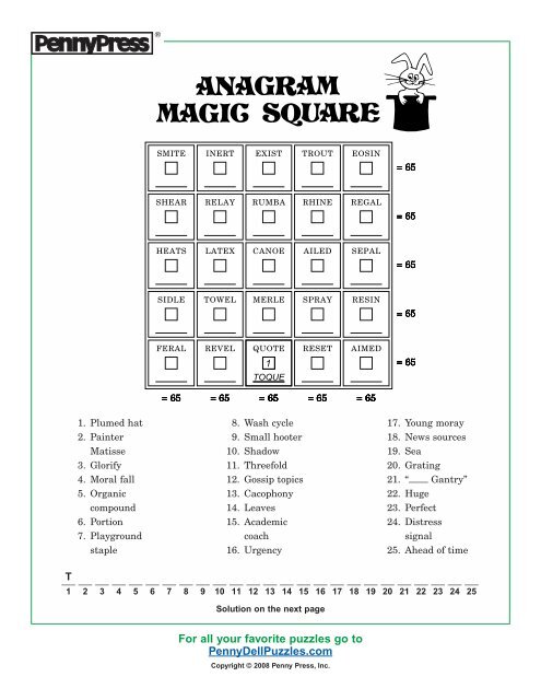 Free Anagram Magic Square Printable