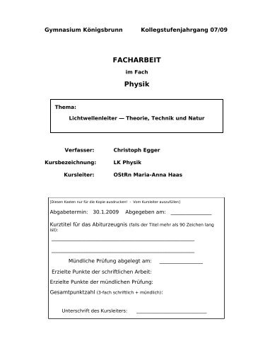 FACHARBEIT Physik