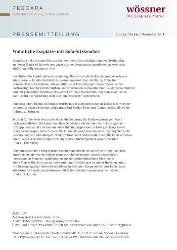 Wohnliche Essplätze mit Sofa-Sitzkomfort - Wössner