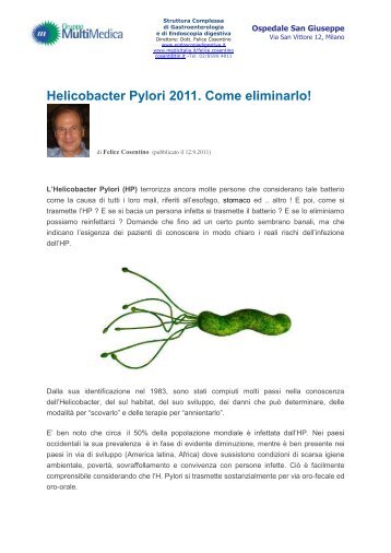 Helicobacter Pylori 2011. Come eliminarlo - EndoscopiaDigestiva.it