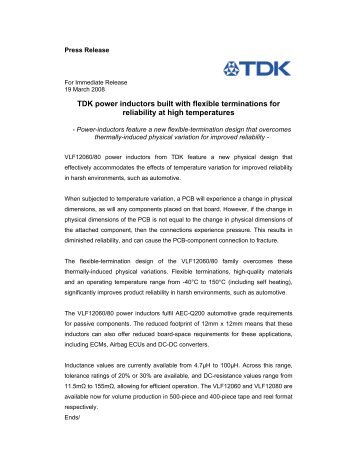 Download Press Release - TDK Electronics Europe GmbH