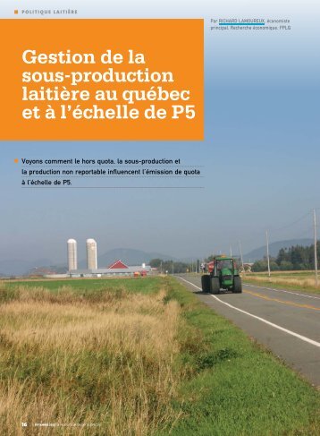 Gestion de la sous-production laitière au québec et à l'échelle de P5