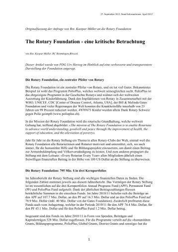 The Rotary Foundation - eine kritische Betrachtung - Rotary Schweiz