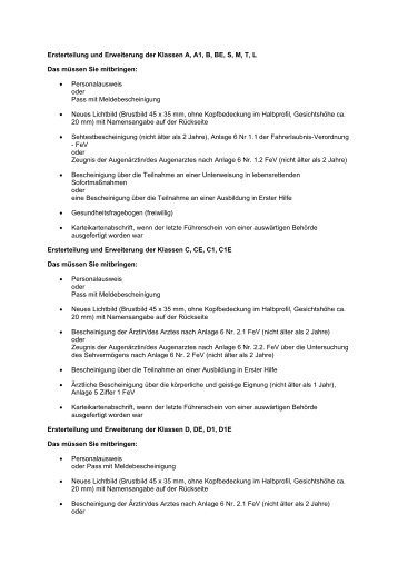 Ersterteilung und Erweiterung der Klassen A, A1, B, BE ... - KDO-KIM