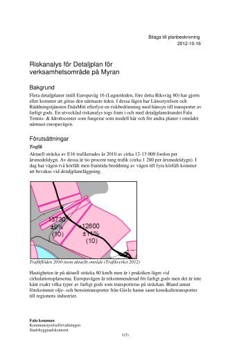 Riskanalys för Detaljplan för verksamhetsområde på ... - Falu Kommun