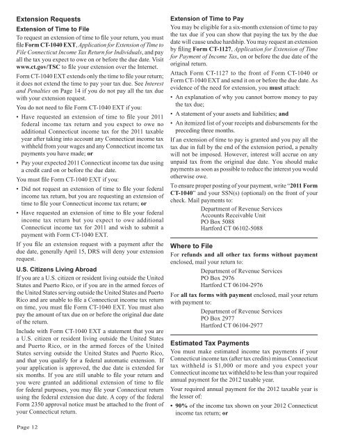 CT-1040 Instructions, 2011 Connecticut Resident Income Tax - CT.gov