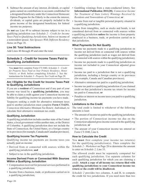 CT-1040 Instructions, 2011 Connecticut Resident Income Tax - CT.gov