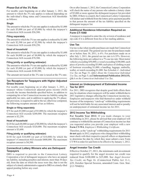 CT-1040 Instructions, 2011 Connecticut Resident Income Tax - CT.gov