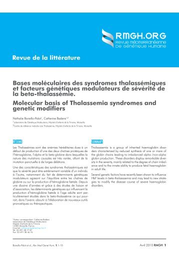 Bases molÃ©culaires des syndromes thalassÃ©miques ... - RMGH.ORG