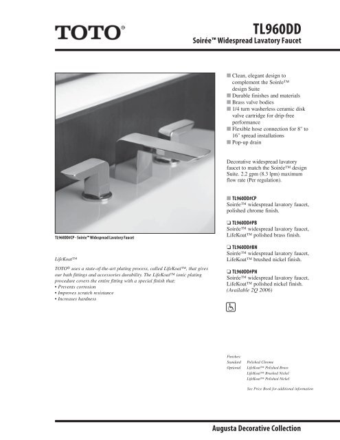 Specification And Measurements For Toto Soiree Widespread