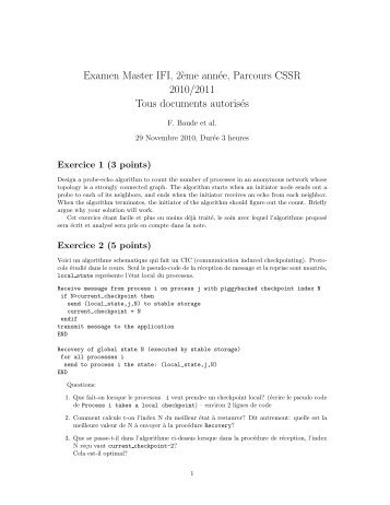 Examen Master IFI, 2`eme annÃ©e, Parcours CSSR 2010/2011 Tous ...