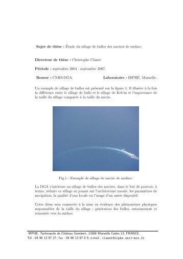 Sujet de th`ese : Étude du sillage de bulles des navires de surface ...