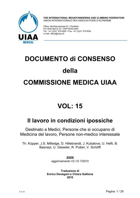 DOCUMENTO di CONSENSO della COMMISSIONE MEDICA UIAA ...