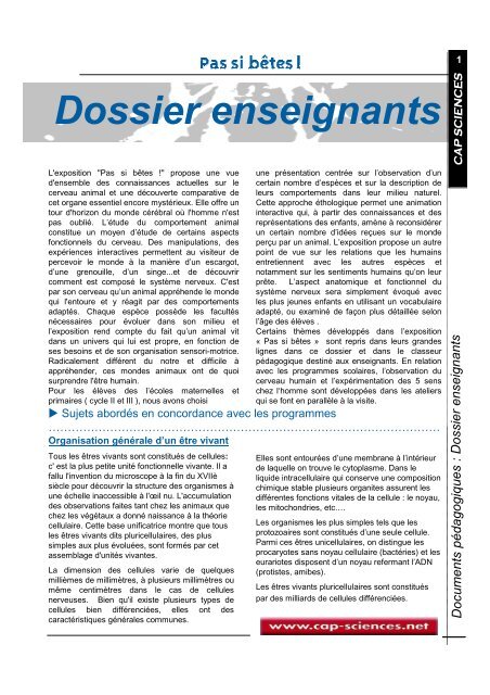 dossier pÃ©dagogique Pas si BÃªtes - Cap Sciences