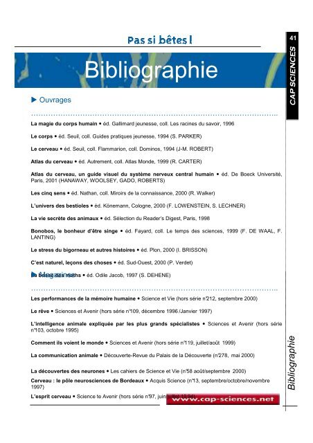 dossier pÃ©dagogique Pas si BÃªtes - Cap Sciences