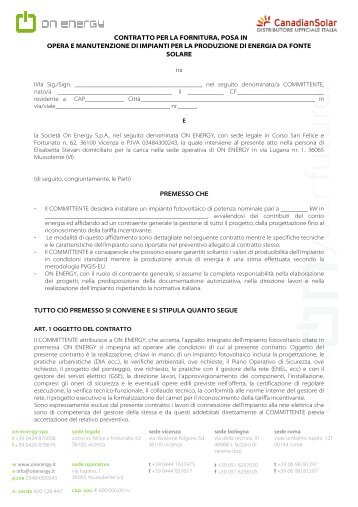 contratto per la fornitura, posa in opera e manutenzione di impianti ...